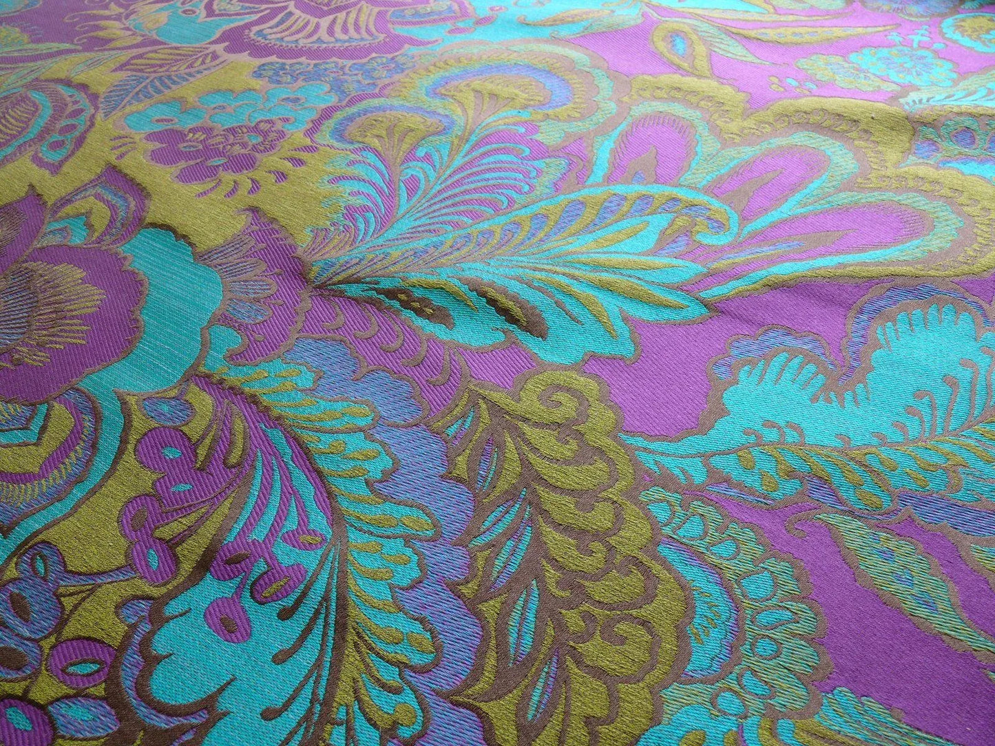 AMAZING SILK LINEN PAISLEY PARIS JEWELED TURQ GREEN PURPLE BLUE
