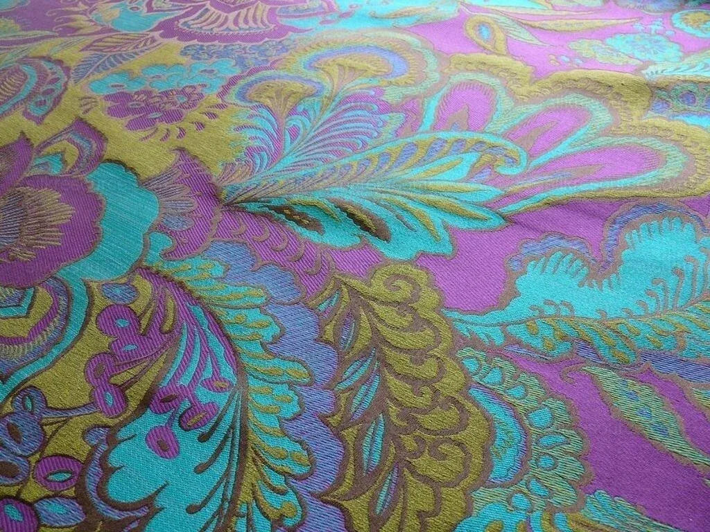 Amazing Silk Linen Paisley Paris Jeweled Turq Green Purple Blue