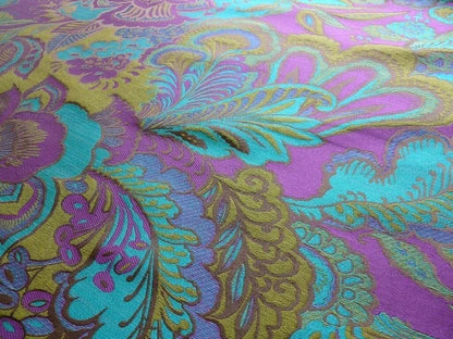 Amazing Silk Linen Paisley Paris Jeweled Turq Green Purple Blue