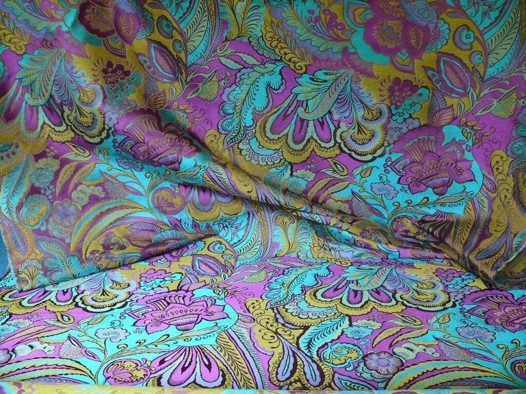 Amazing Silk Linen Paisley Paris Jeweled Turq Green Purple Blue