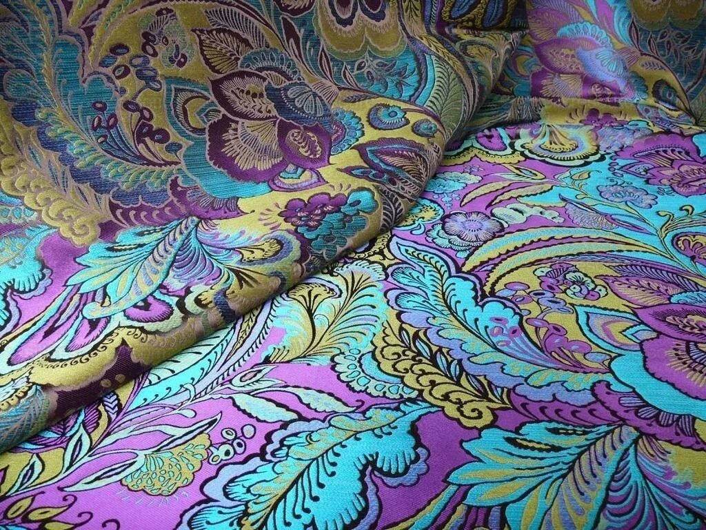 Amazing Silk Linen Paisley Paris Jeweled Turq Green Purple Blue