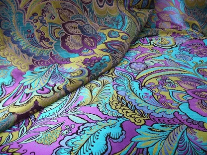 Amazing Silk Linen Paisley Paris Jeweled Turq Green Purple Blue