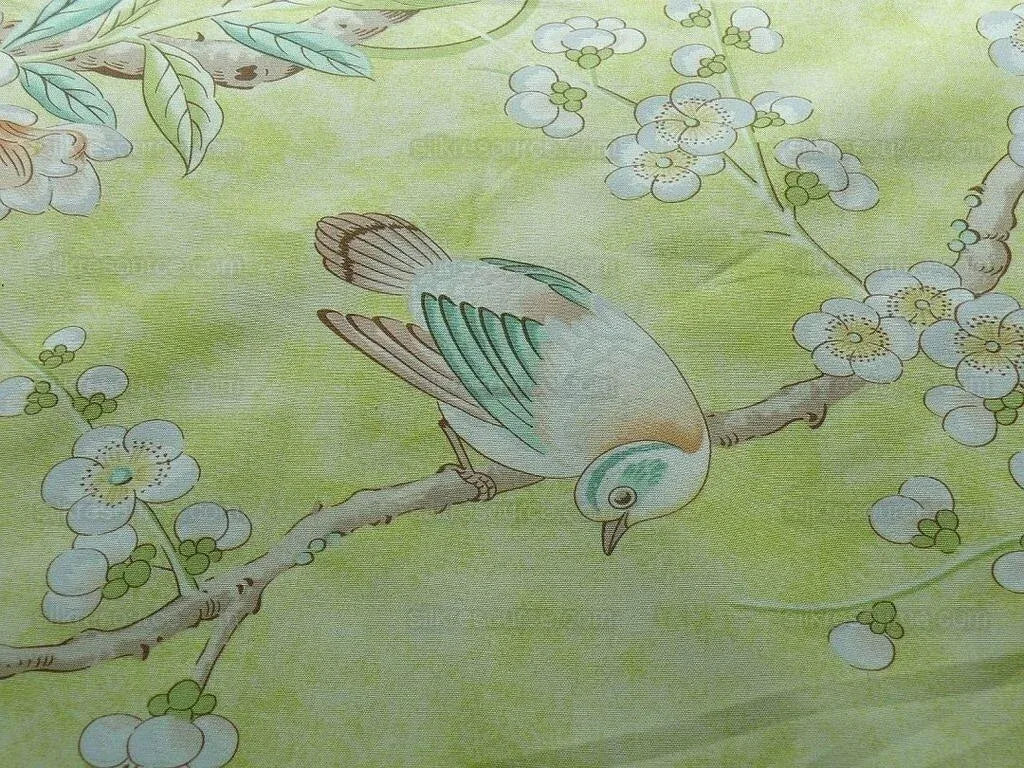 Brunschwig &amp; Fils Kanchou Parrots Chinioserie Flower Print Green