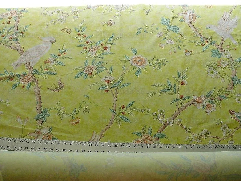 Brunschwig &amp; Fils Kanchou Parrots Chinioserie Flower Print Green