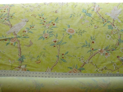 Brunschwig &amp; Fils Kanchou Parrots Chinioserie Flower Print Green