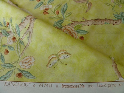 Brunschwig &amp; Fils Kanchou Parrots Chinioserie Flower Print Green
