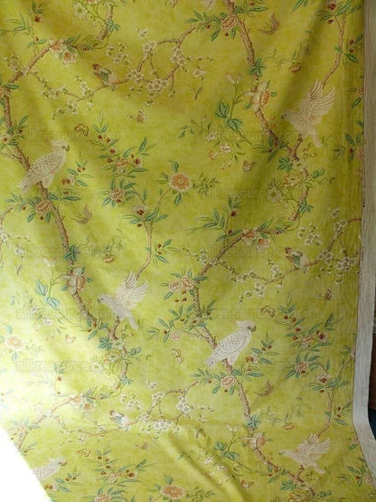 Brunschwig &amp; Fils Kanchou Parrots Chinioserie Flower Print Green