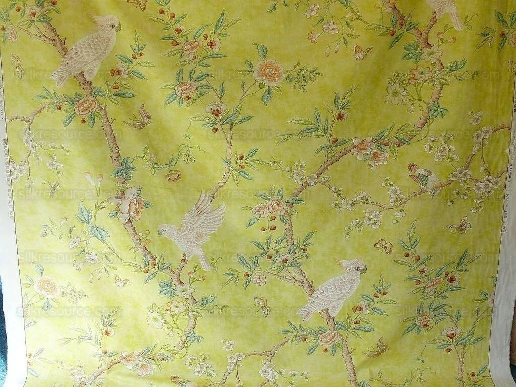 Brunschwig &amp; Fils Kanchou Parrots Chinioserie Flower Print Green
