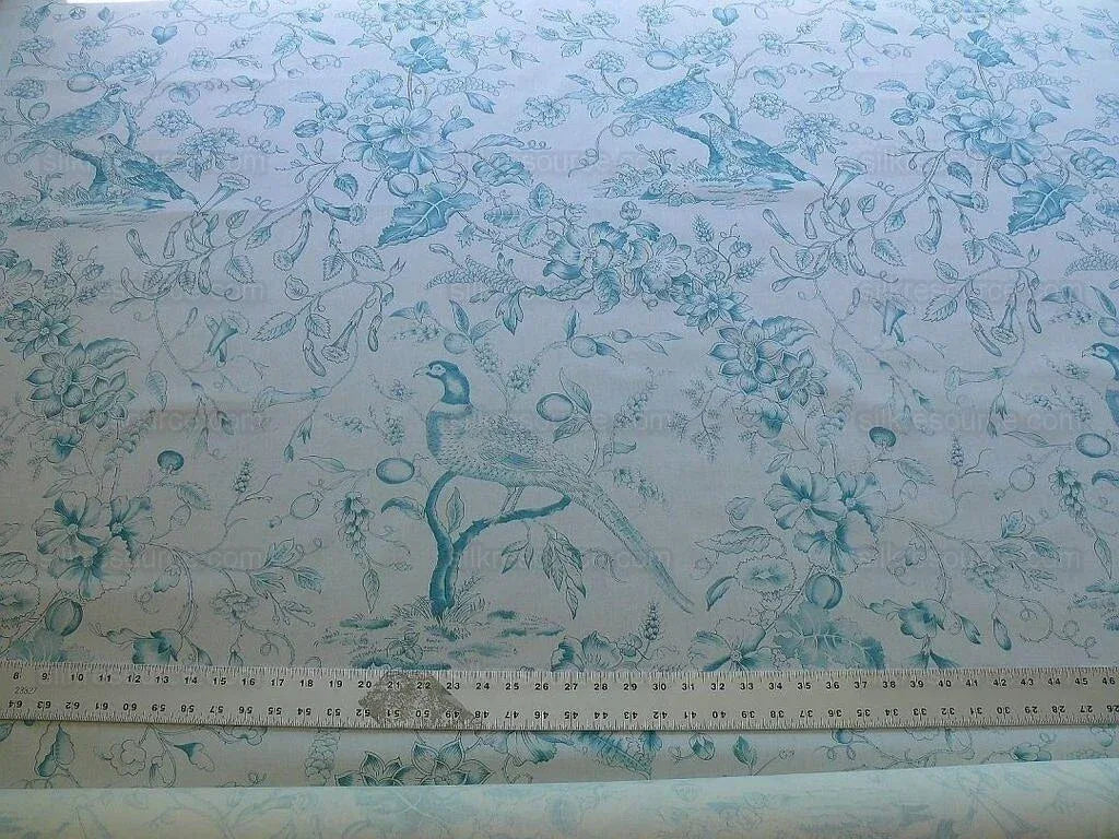 Clarence House Rambouillet Toile Bird Print Aqua Blue Bty#1504