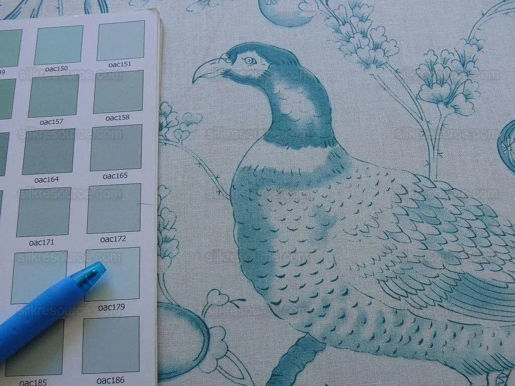 Clarence House Rambouillet Toile Bird Print Aqua Blue Bty#1504