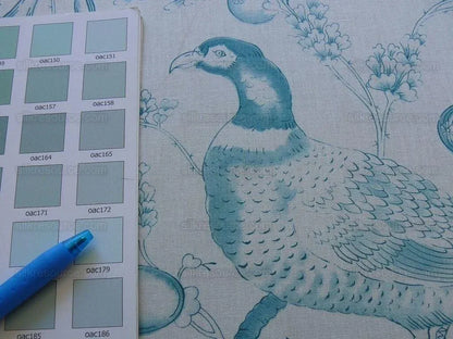 Clarence House Rambouillet Toile Bird Print Aqua Blue Bty#1504