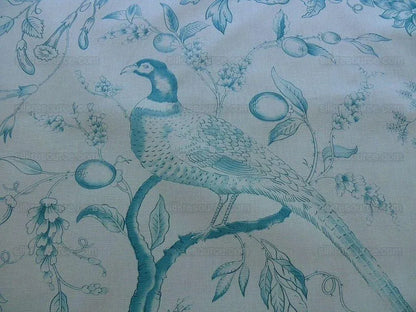 Clarence House Rambouillet Toile Bird Print Aqua Blue Bty#1504