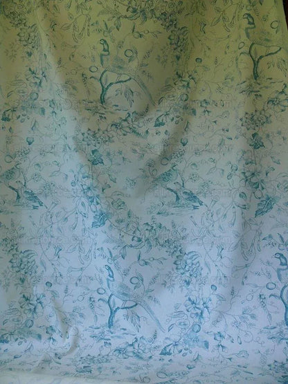 Clarence House Rambouillet Toile Bird Print Aqua Blue Bty#1504