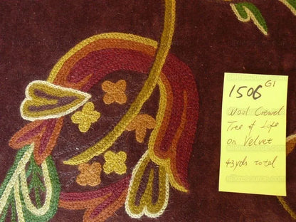 Old World Weavers Sikandra Velour Wool Crewel Velvet Multi On Brown Hand Embroidery MSRP USD 568/y