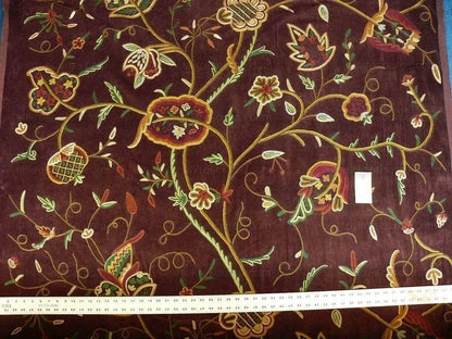 Old World Weavers Sikandra Velour Wool Crewel Velvet Multi On Brown Hand Embroidery MSRP USD 568/y