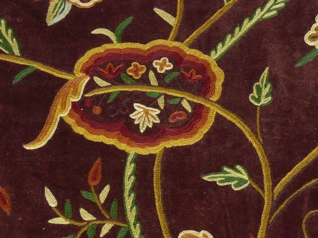 Old World Weavers Sikandra Velour Wool Crewel Velvet Multi On Brown Hand Embroidery MSRP USD 568/y