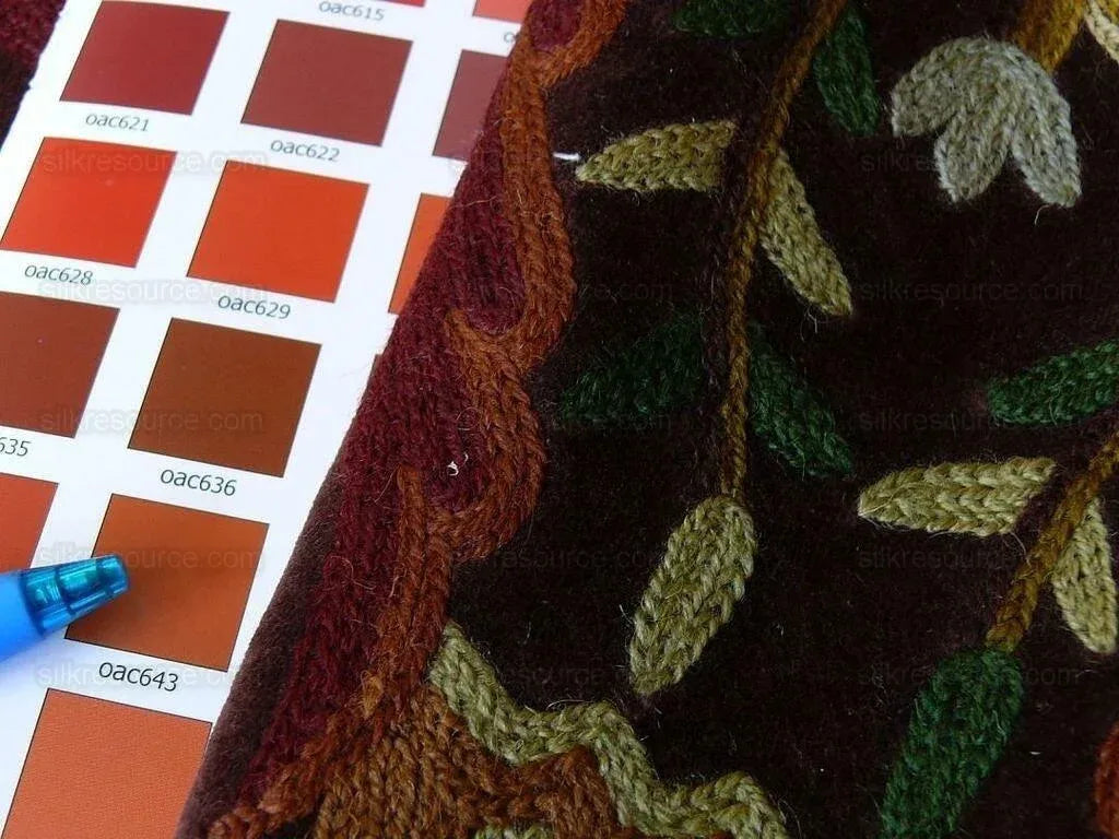 Old World Weavers Sikandra Velour Wool Crewel Velvet Multi On Brown Hand Embroidery MSRP USD 568/y