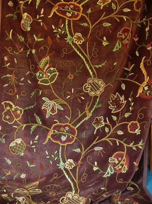 Old World Weavers Sikandra Velour Wool Crewel Velvet Multi On Brown Hand Embroidery MSRP USD 568/y