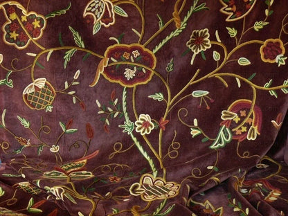Old World Weavers Sikandra Velour Wool Crewel Velvet Multi On Brown Hand Embroidery MSRP USD 568/y