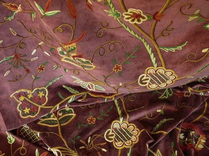 Old World Weavers Sikandra Velour Wool Crewel Velvet Multi On Brown Hand Embroidery MSRP USD 568/y