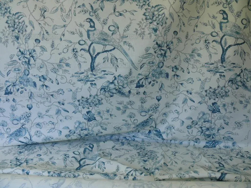 Clarence House Rambouillet Toile de Jouy Bird Flower Tree of Life Chinoiserie Indigo Blue White #1517