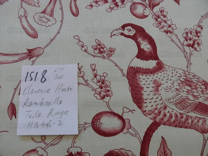 Clarence House Rambouillet Toile de Jouy Bird Flower Tree of Life Chinoiserie Print Rouge Red Bty French Country #1518