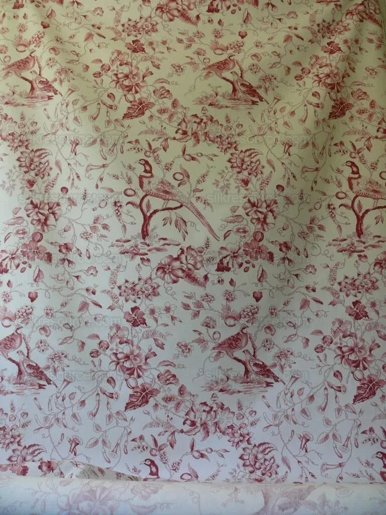 Clarence House Rambouillet Toile de Jouy Bird Flower Tree of Life Chinoiserie Print Rouge Red Bty French Country #1518