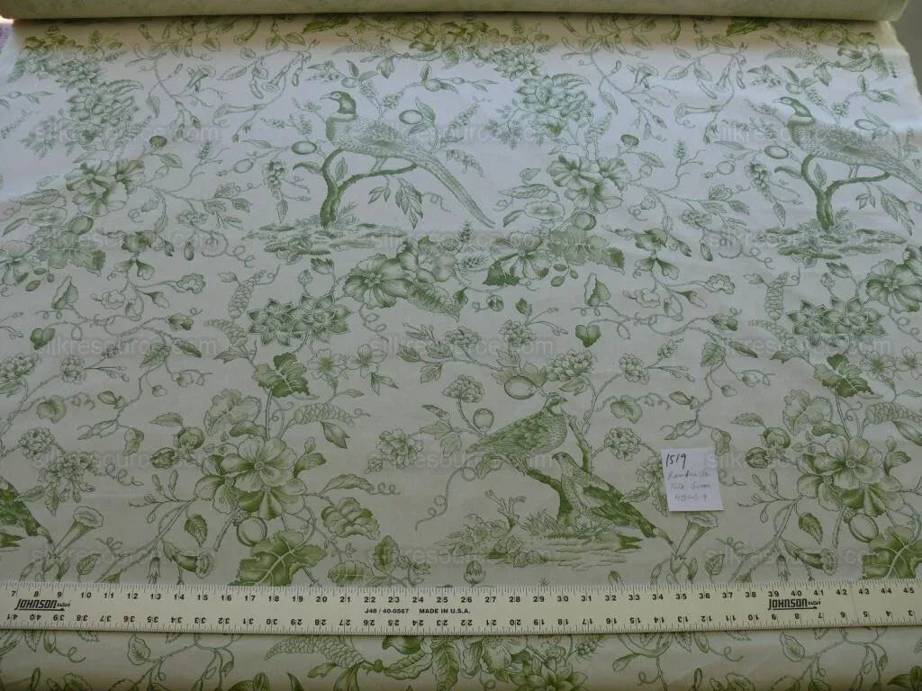 Bty Clarence House Rambouillet Toile de Jouy Bird Flower Tree of Life Chinoiserie Print Green #1519