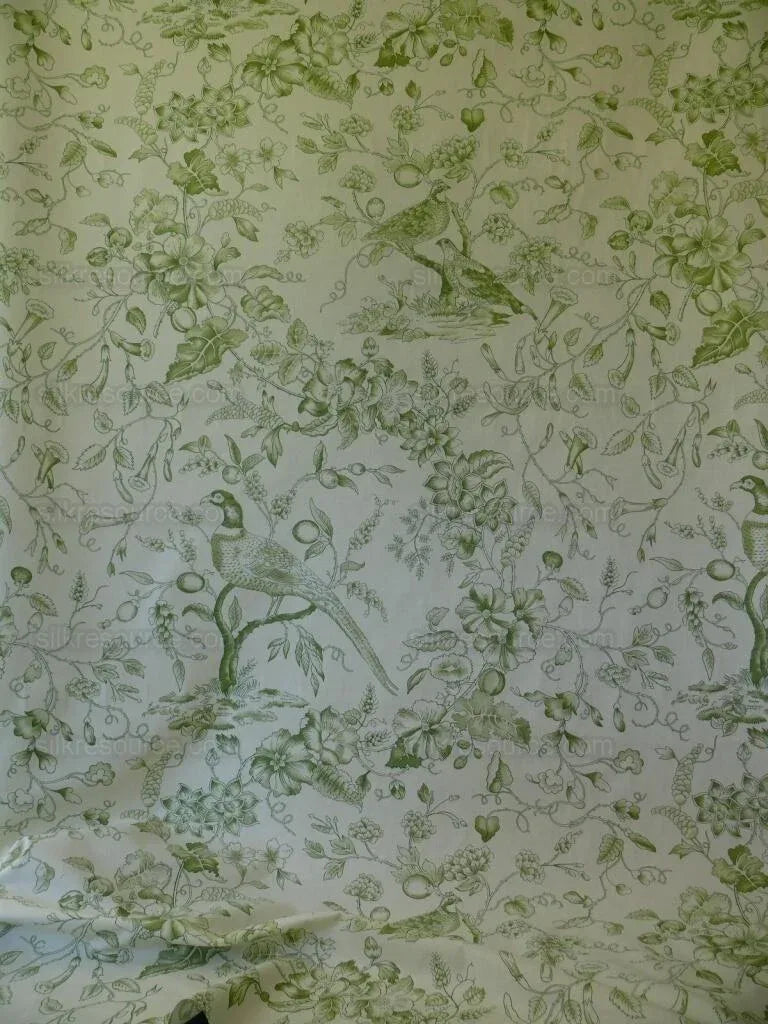 BTY CLARENCE HOUSE RAMBOUILLET TOILE BIRD PRINT GREEN #1519