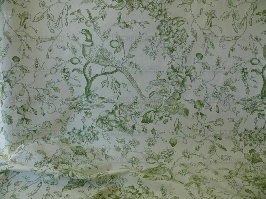 Bty Clarence House Rambouillet Toile de Jouy Bird Flower Tree of Life Chinoiserie Print Green #1519