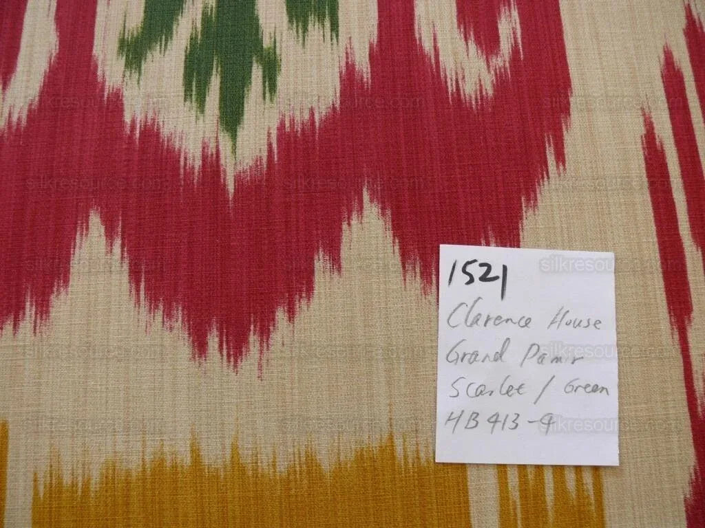 Clarence House Grand Pamir Ikat Linen Scarlet &amp; Green MSRP USD 370/y