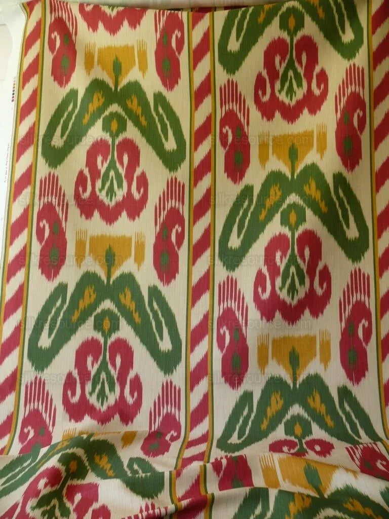 Clarence House Grand Pamir Ikat Linen Scarlet &amp; Green MSRP USD 370/y