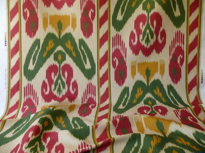 CLARENCE HOUSE GRAND PAMIR IKAT LINEN SCARLET & GREEN MSRP$370