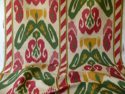 Clarence House Grand Pamir Ikat Linen Scarlet &amp; Green MSRP USD 370/y