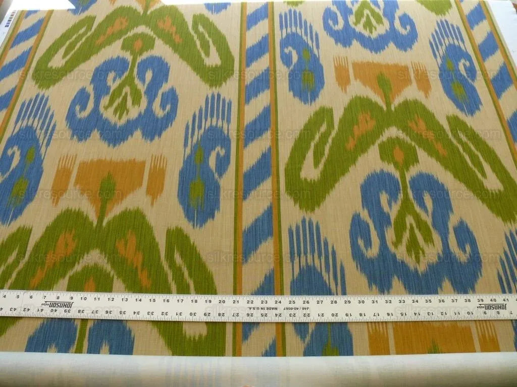 Clarence House Grand Pamir Ikat Linen Indigo Blue Fern Green Greek Island MSRP USD370/yard