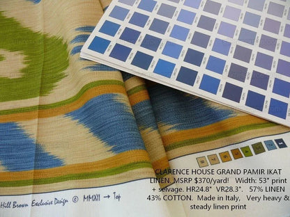 Clarence House Grand Pamir Ikat Linen Indigo Blue Fern Green Greek Island MSRP USD370/yard