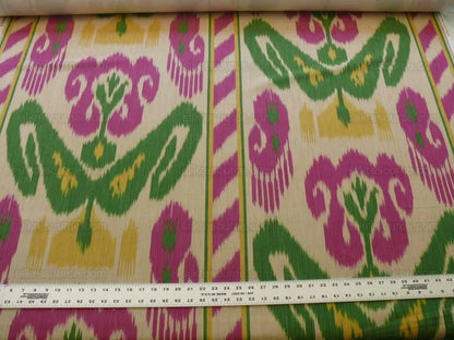 Clarence House Grand Pamir Ikat Linen Print Spectacular Rani Pink Emerald Rt$370/y