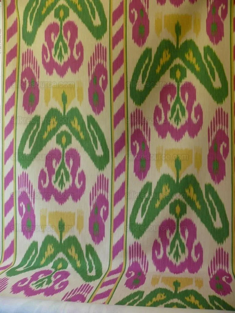 Clarence House Grand Pamir Ikat Linen Print Spectacular Rani Pink Emerald Rt$370/y
