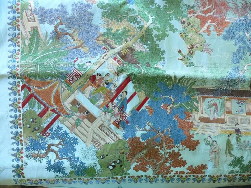 55x53 Brocade Chinoiserie Garden Pavillian Bamboo Dream Of Red C