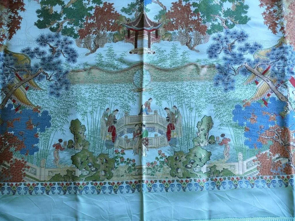 55x53 Brocade Chinoiserie Garden Pavillian Bamboo Dream Of Red C