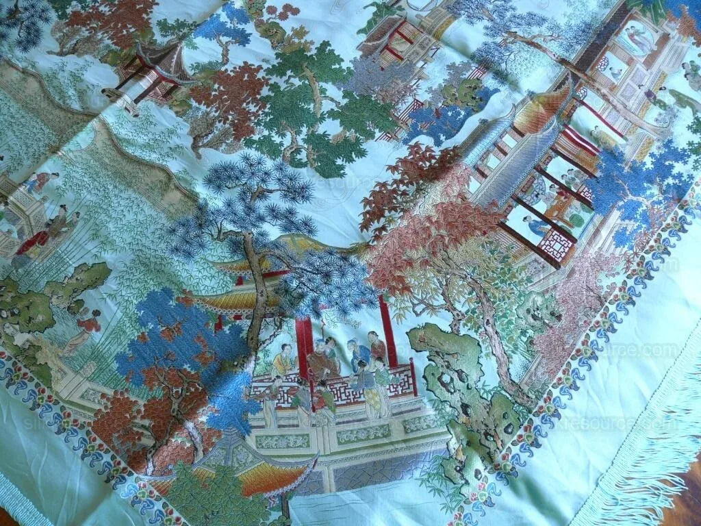 55x53 Brocade Chinoiserie Garden Pavillian Bamboo Dream Of Red C