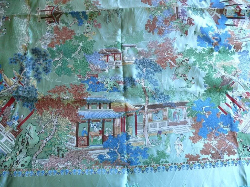 55x53 Brocade Chinoiserie Garden Pavillian Bamboo Dream Of Red C