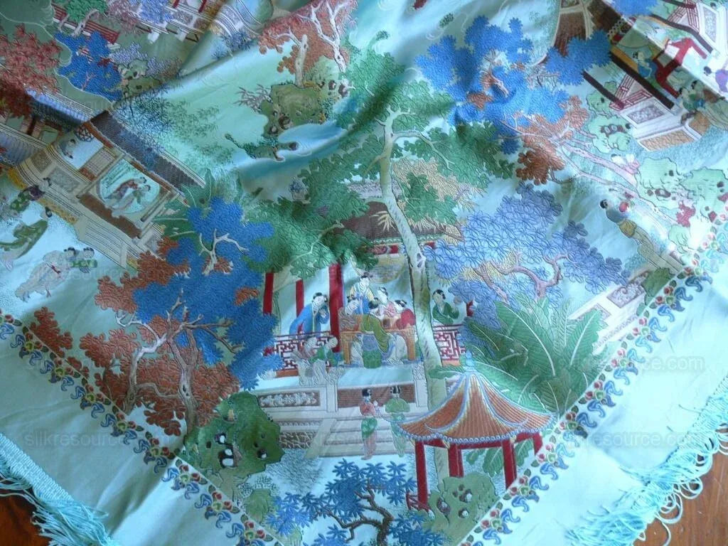 55x53 Brocade Chinoiserie Garden Pavillian Bamboo Dream Of Red C