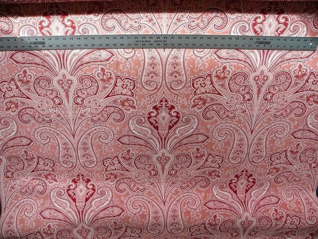 By Yd SCALAMANDRE KELLIE SALMON RED OFF WHITE Paisley Cotton Jacquard MSRPUSD142Y