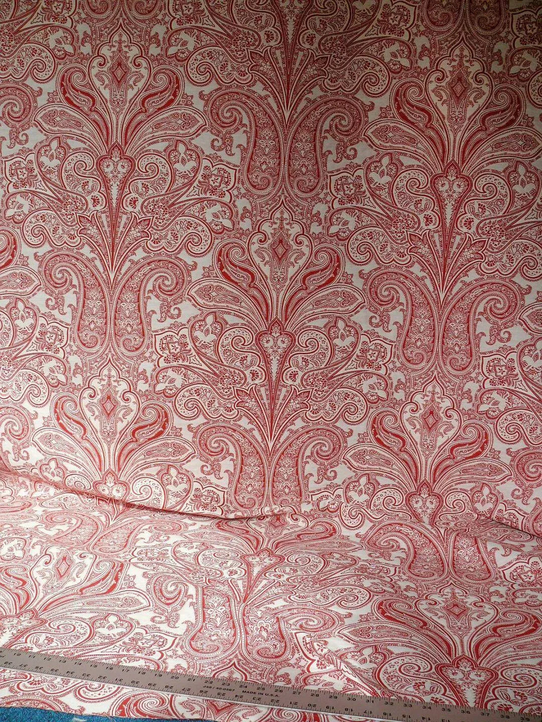 By Yd SCALAMANDRE KELLIE SALMON RED OFF WHITE Paisley Cotton Jacquard MSRPUSD142Y