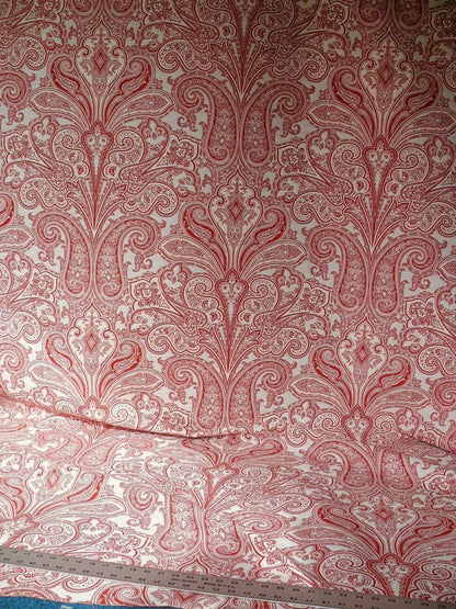 By Yd SCALAMANDRE KELLIE SALMON RED OFF WHITE Paisley Cotton Jacquard MSRPUSD142Y