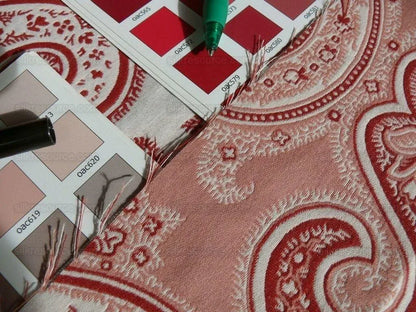 By Yd SCALAMANDRE KELLIE SALMON RED OFF WHITE Paisley Cotton Jacquard MSRPUSD142Y