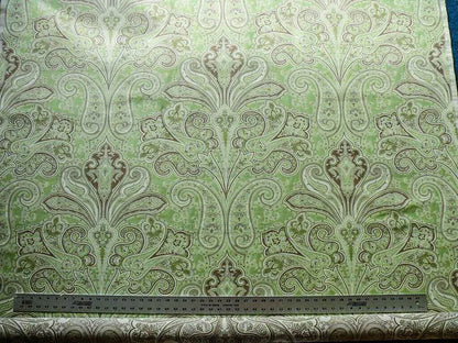 Scalamandre Kellie Pistachio Green Mocha and Off White Paisley Cotton Jacquard MSRP USD 142/y By yard