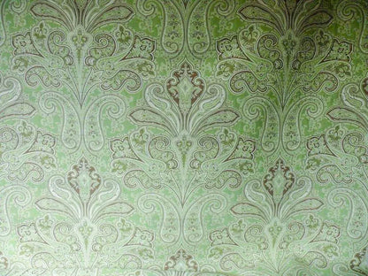 Scalamandre Kellie Pistachio Green Mocha and Off White Paisley Cotton Jacquard MSRP USD 142/y By yard