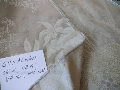 100% Silk Damask Chinoiserie Toile Music Garden "nimbus" Cream White